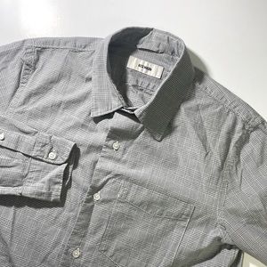 Buck Mason mens M Medium gray white plaid cotton button up casual shirt EUC